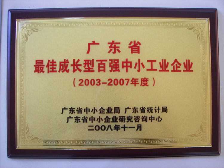 廣東省最佳成長型百強(qiáng)中小工業(yè)企業(yè)